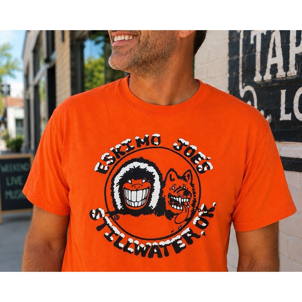Eskimo Joe’s Stillwater OK Orange Graphic T-Shirt Men’s XLT Port & Co. Cotton